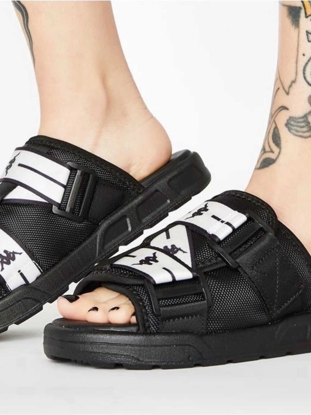 Kappa Black and White Kids Slide Sandals with Logo Straps